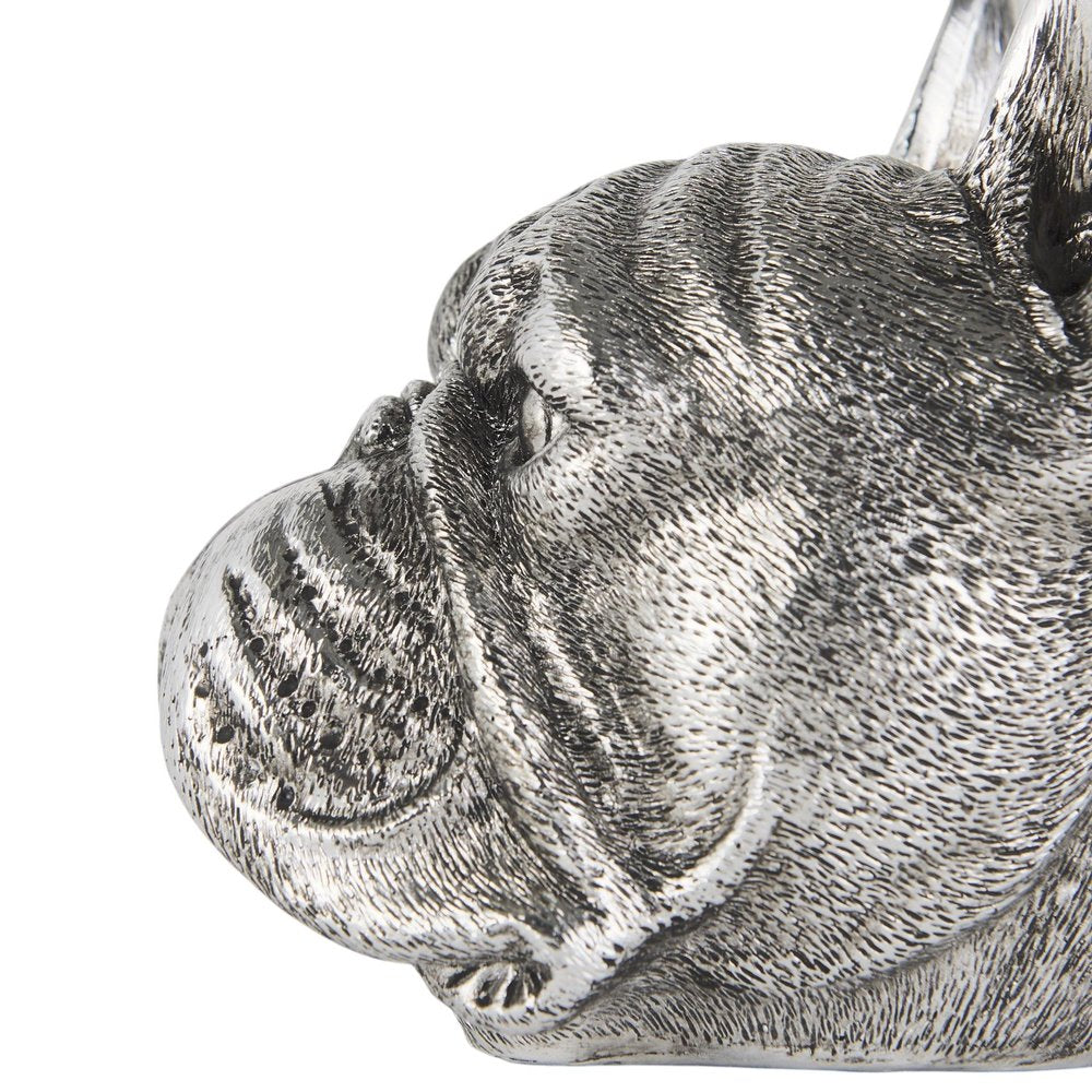 Set of Two 6" Silver Metal Dog Decorative Bookends on a white background