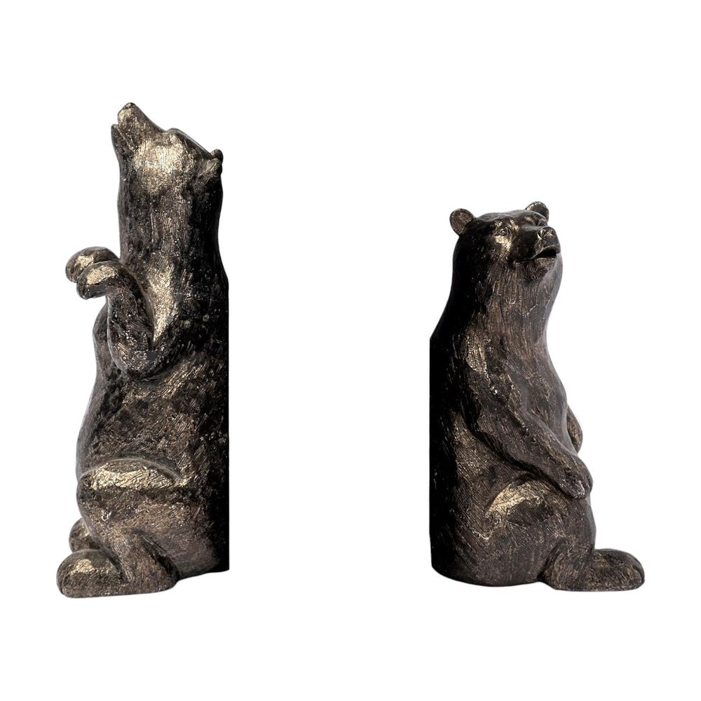 Set of Two Gray Resin Bear Decorative Bookends on a white background