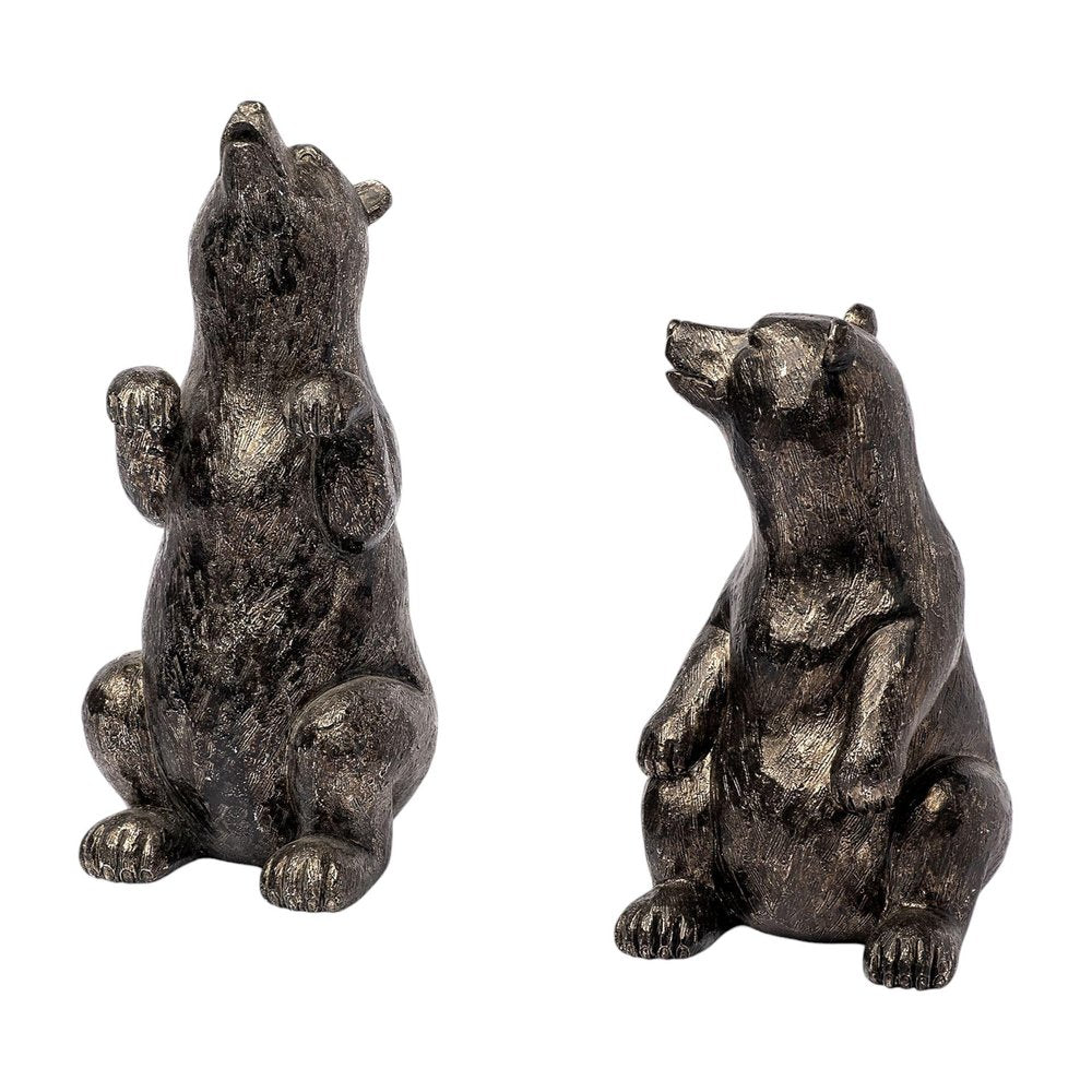 Set of Two Gray Resin Bear Decorative Bookends on a white background
