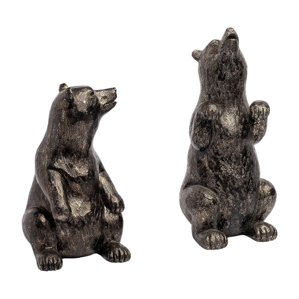 Set of Two Gray Resin Bear Decorative Bookends on a white background