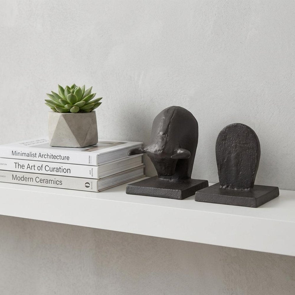 Set of Two 6" Black Metal Bull Decorative Bookends