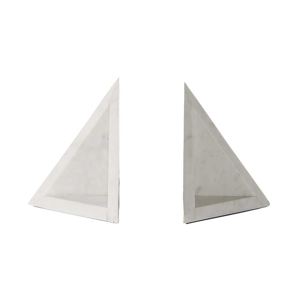 Set of Two White Marble Decorative Bookends on a white background