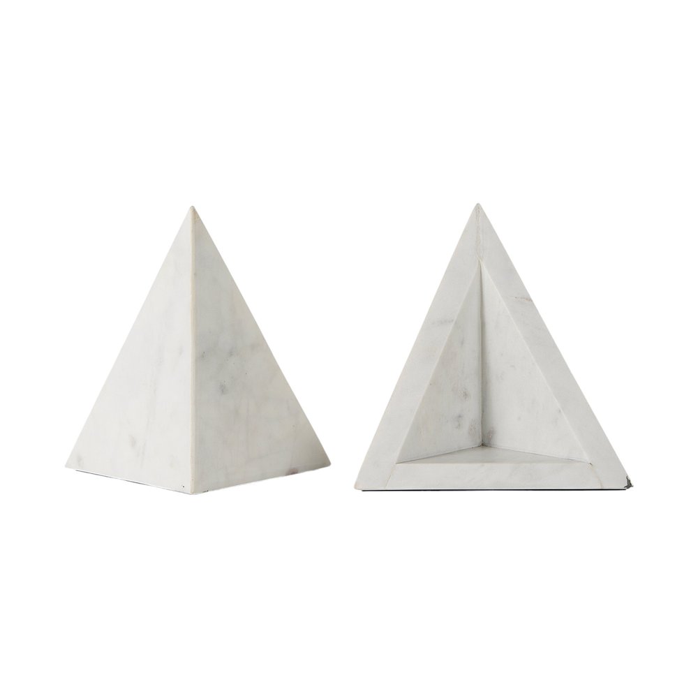 Set of Two White Marble Decorative Bookends on a white background
