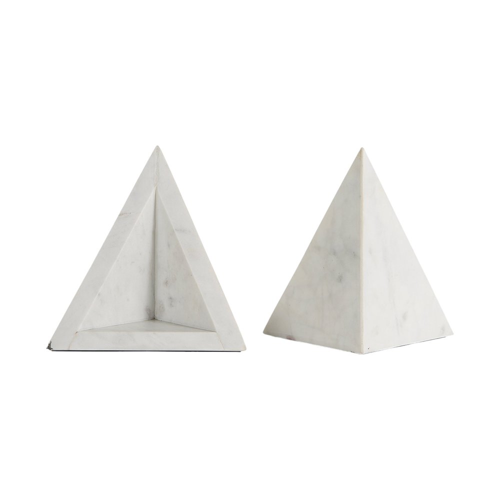 Set of Two White Marble Decorative Bookends on a white background
