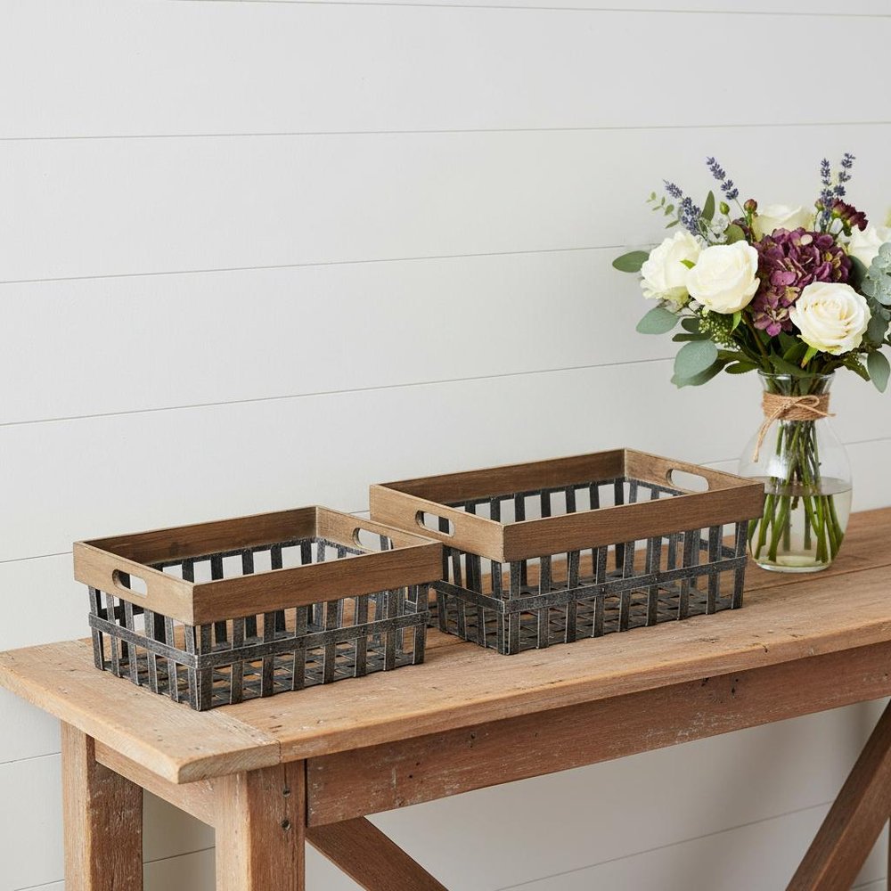 Set of Two 19" Gray Metal Basket in a home interior