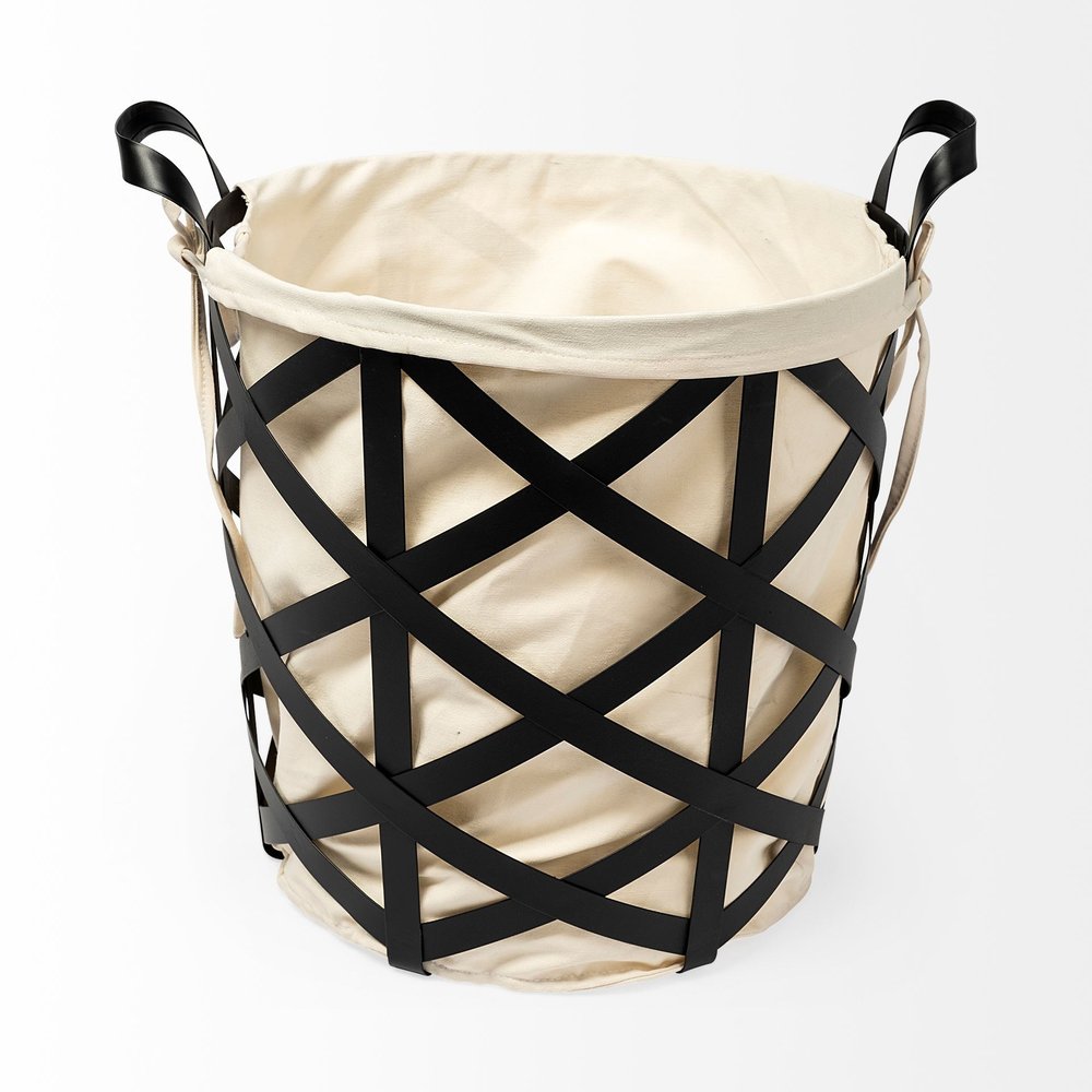 Set of Two Black And Cream Metal Basket on a white background
