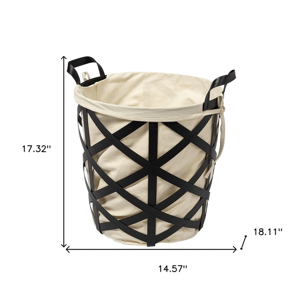 Set of Two Black And Cream Metal Basket on a white background