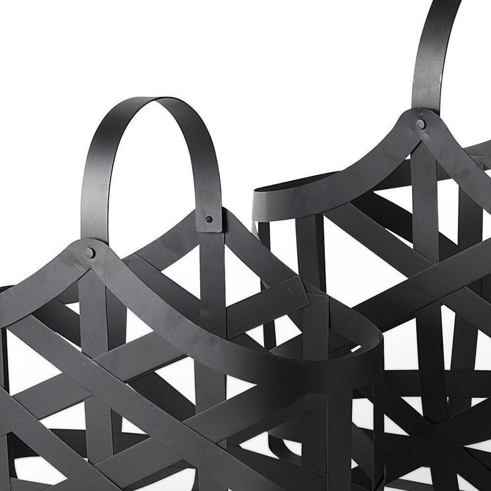 Set Of Two Black Geometric Metal Baskets on a white background