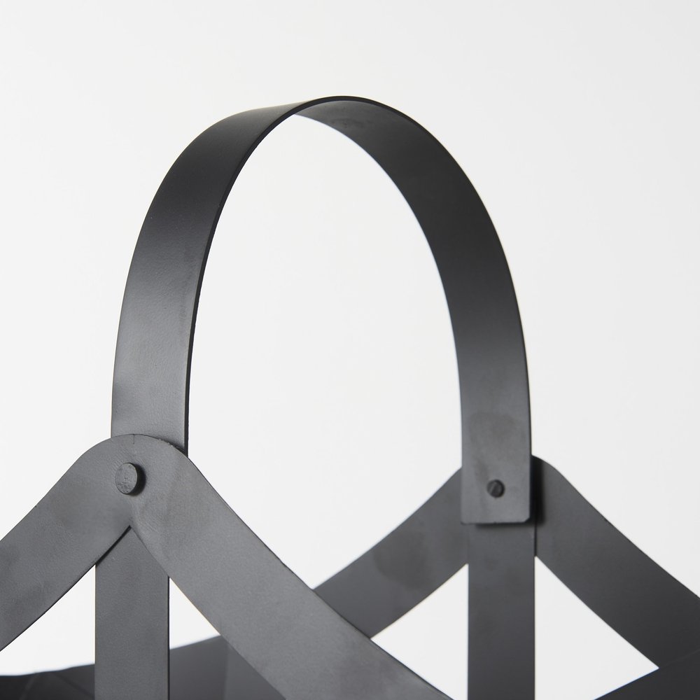 Set Of Two Black Geometric Metal Baskets on a white background