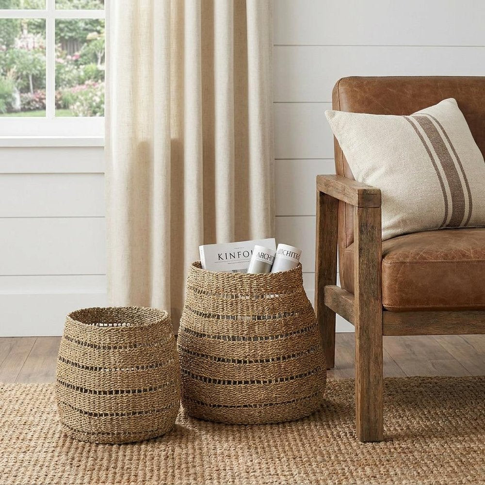 Set of Two Brown Wicker Baskets in a home interior