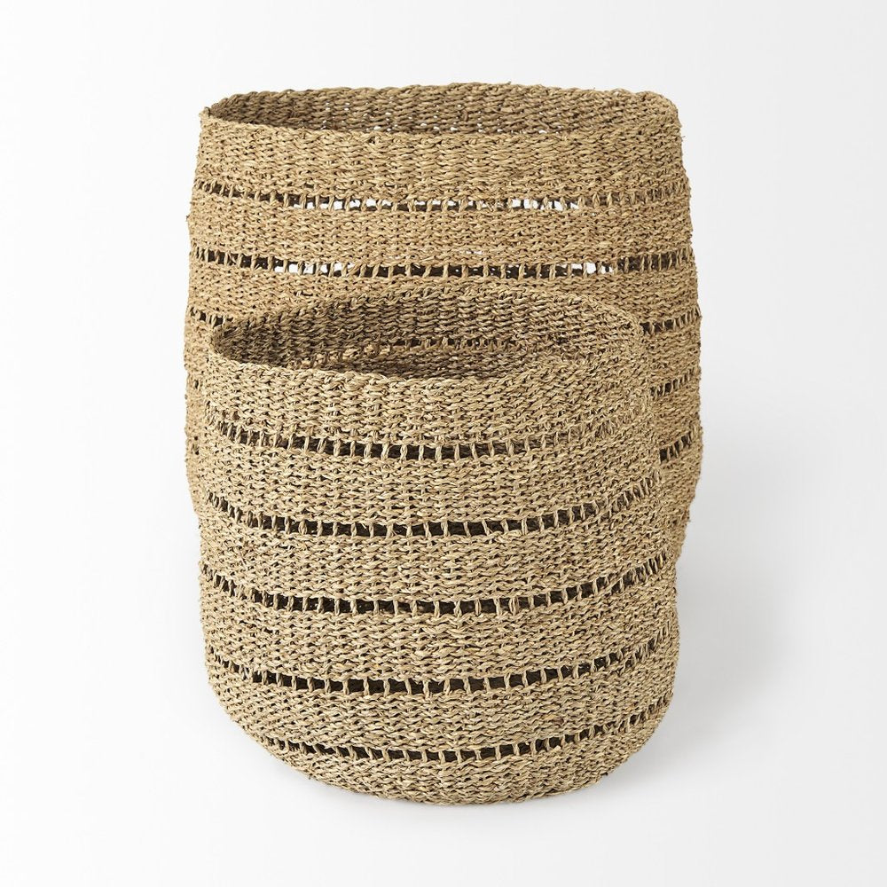 Set of Two Brown Wicker Baskets on a white background