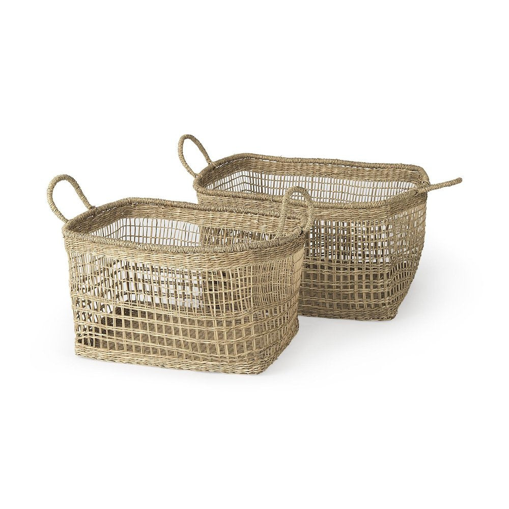 Set of Two Brown Wicker Basket on a white background