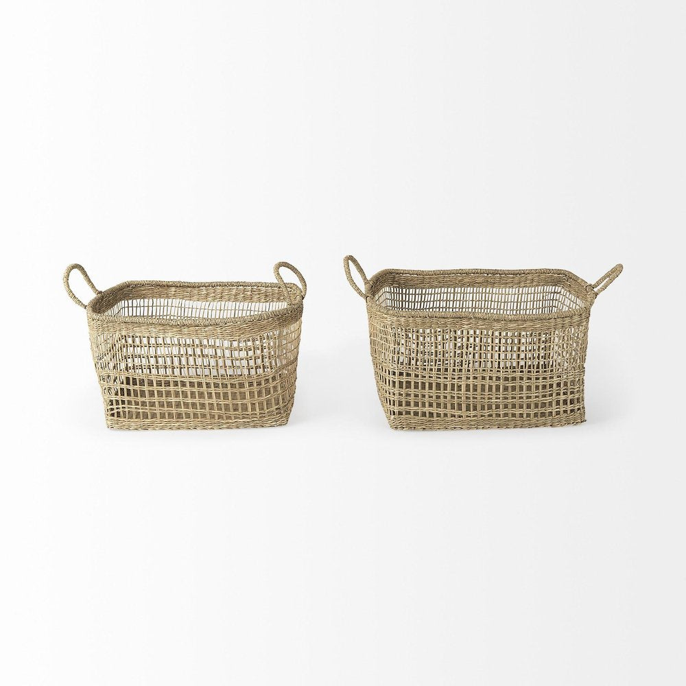 Set of Two Brown Wicker Basket on a white background