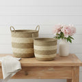 Set of Two Natural And Beige Wicker Basket