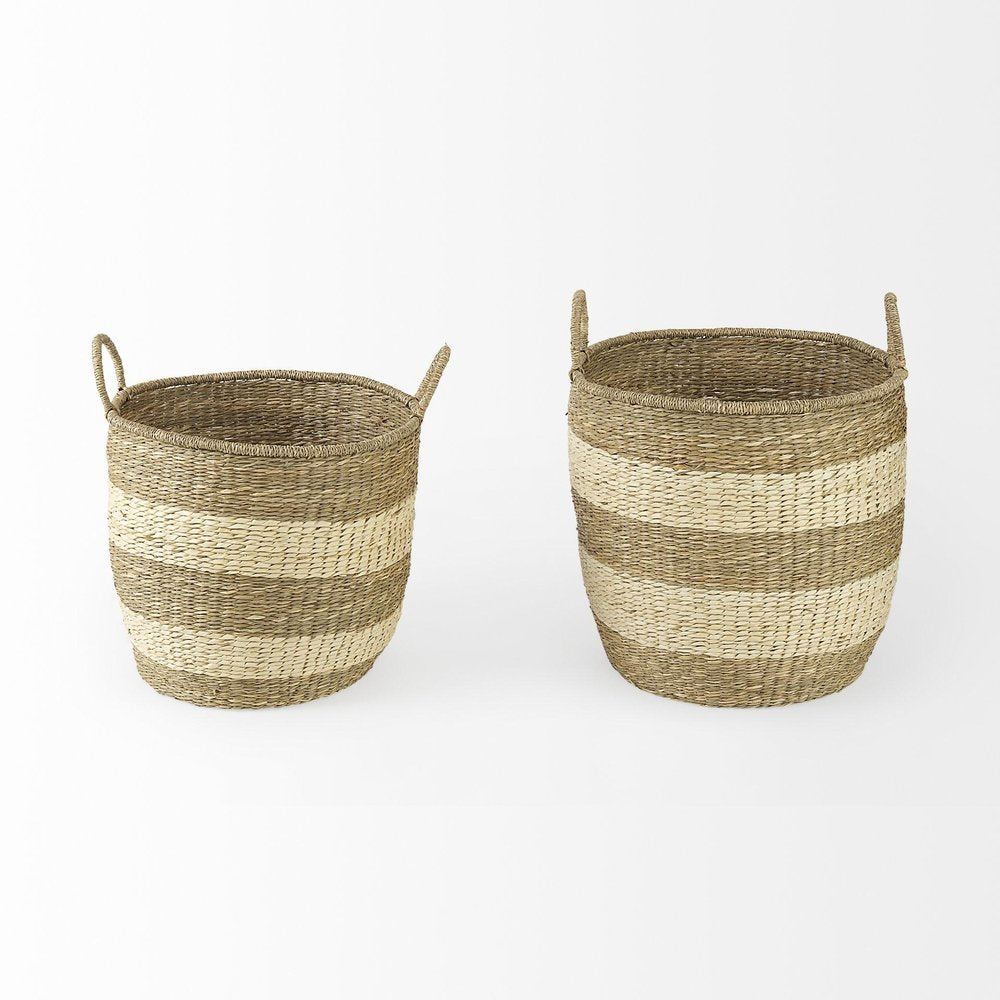 Set of Two Natural And Beige Wicker Basket on a white background
