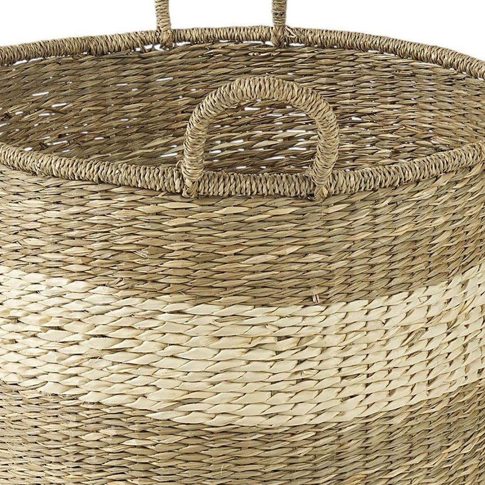 Set of Two Natural And Beige Wicker Basket close-up detail