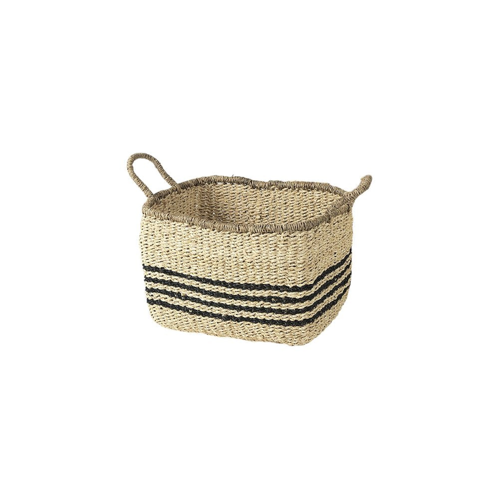 Set of Two Natural And Black Rattan Basket on a white background