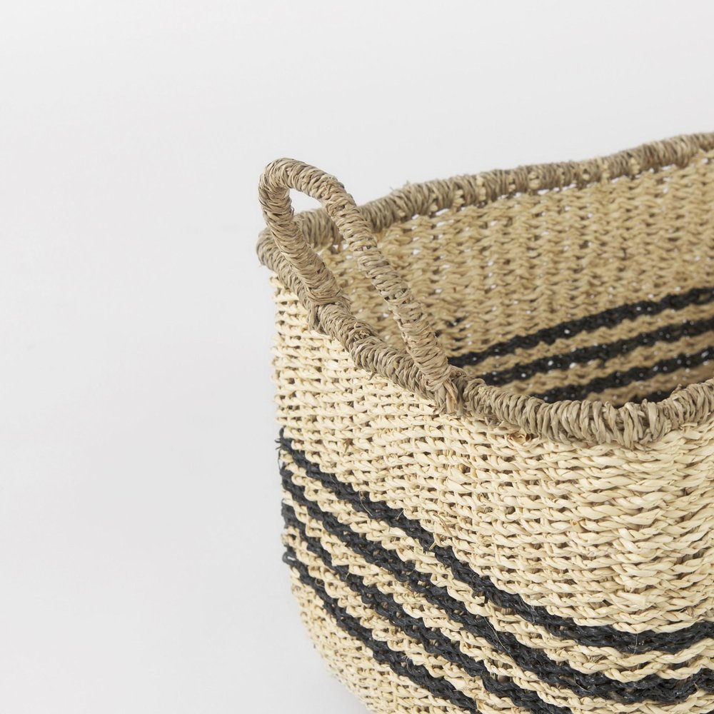 Set of Two Natural And Black Rattan Basket on a white background