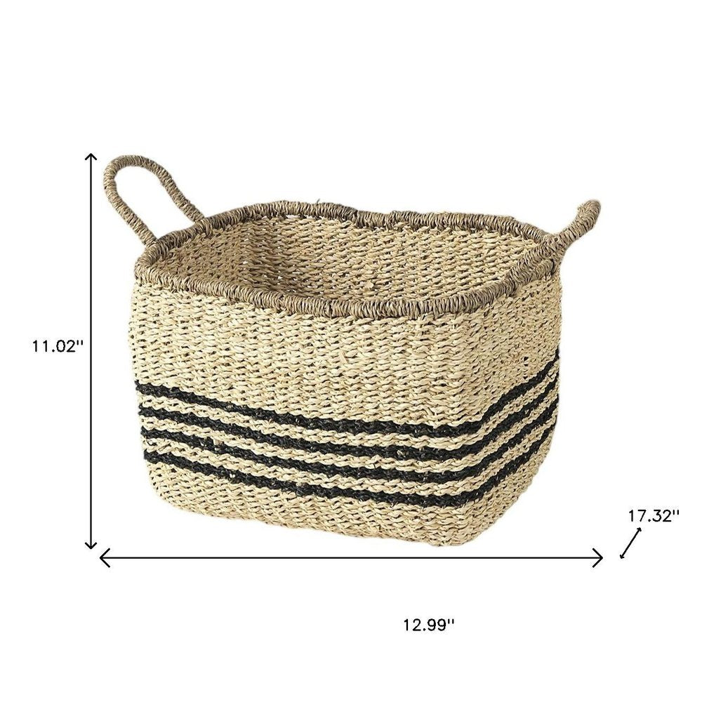 Set of Two Natural And Black Rattan Basket on a white background
