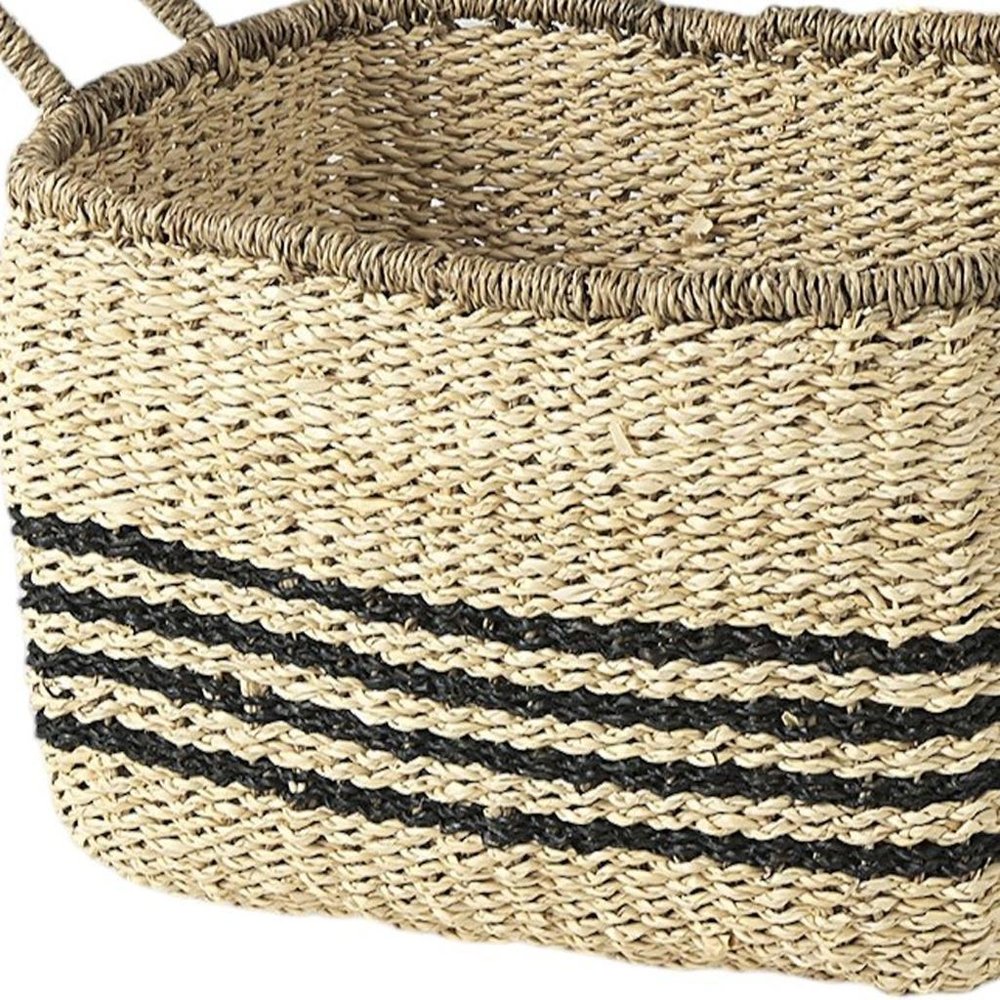 Set of Two Natural And Black Rattan Basket close-up detail