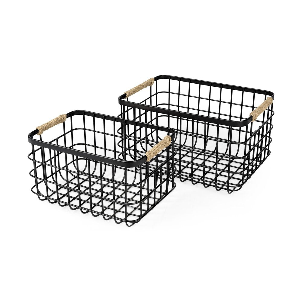 Set of Two Black Metal Basket on a white background