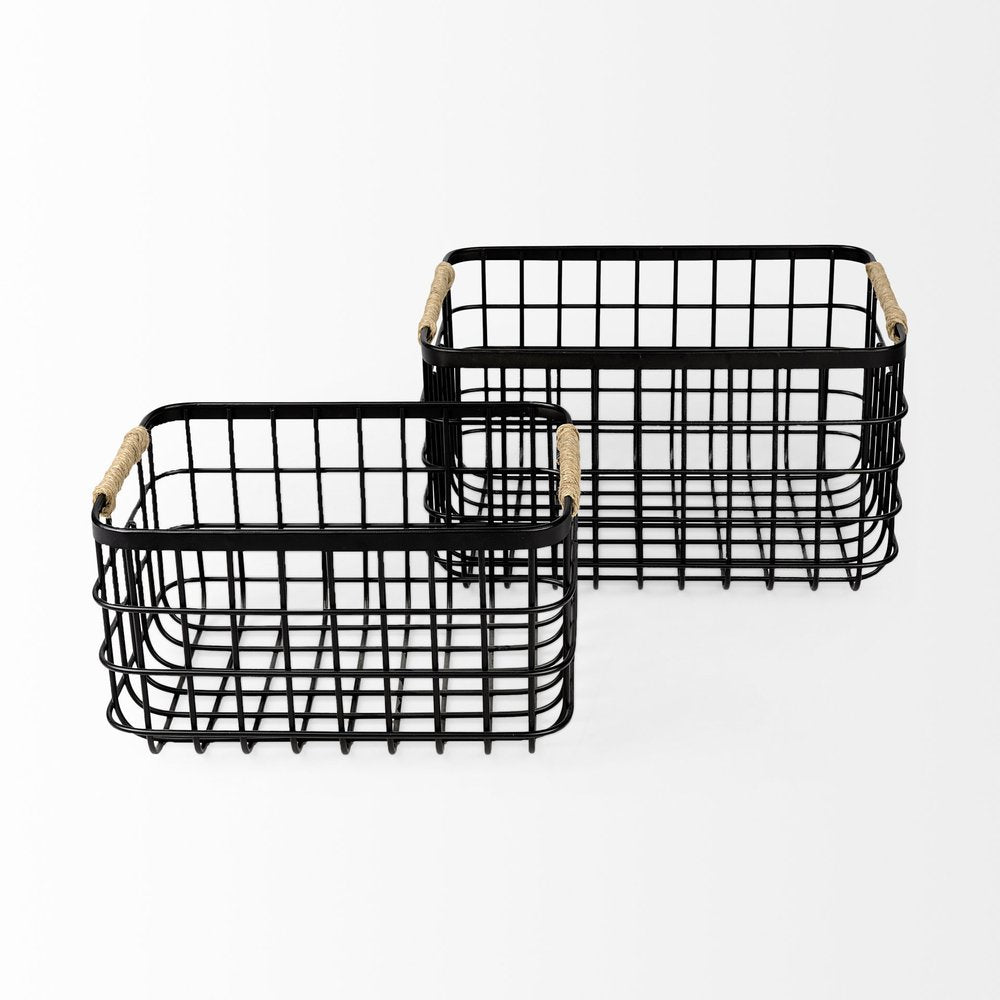 Set of Two Black Metal Basket on a white background