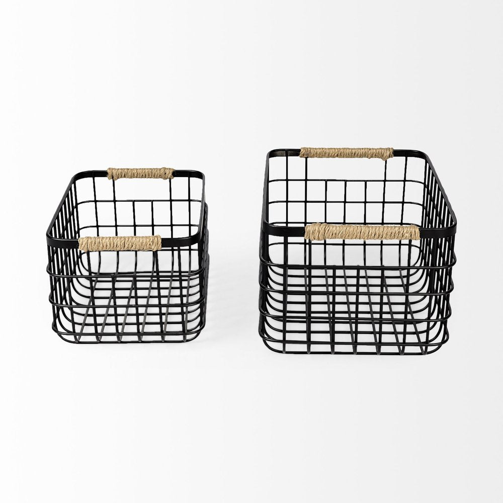 Set of Two Black Metal Basket on a white background
