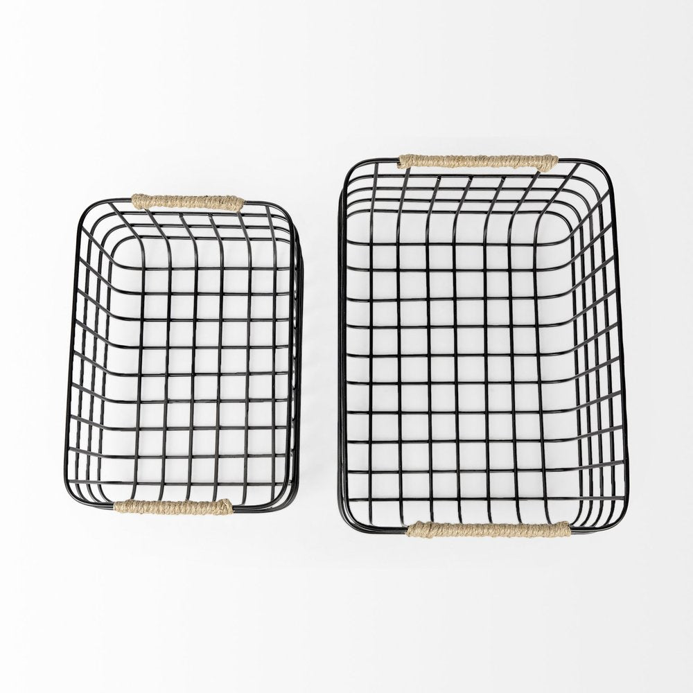 Set of Two Black Metal Basket on a white background