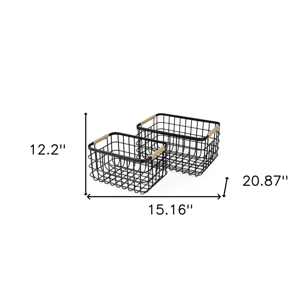 Set of Two Black Metal Basket on a white background