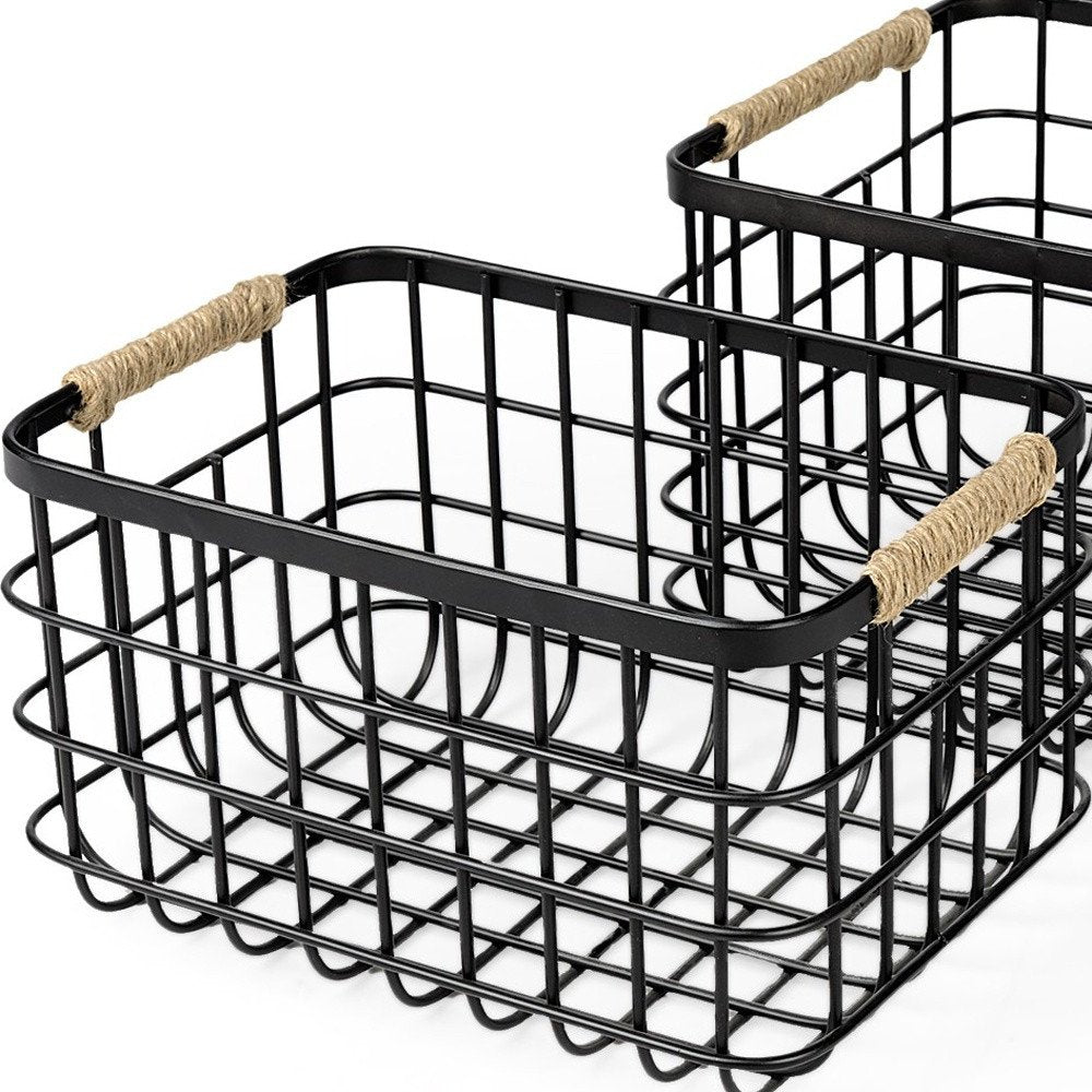 Set of Two Black Metal Basket on a white background