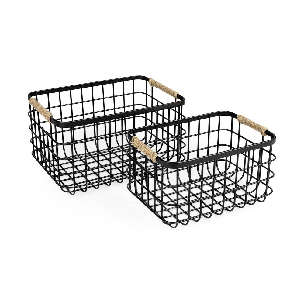 Set of Two Black Metal Basket on a white background