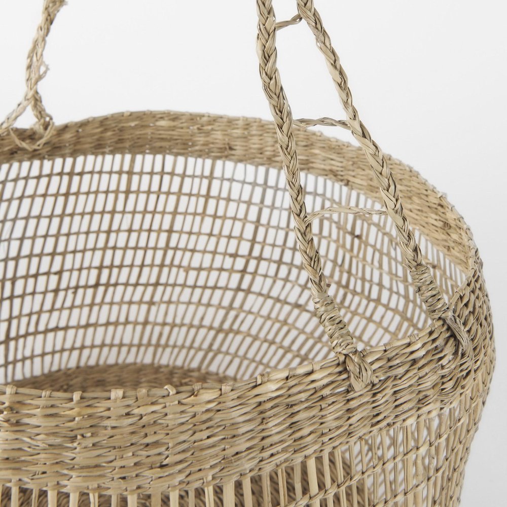 Set of Two Brown Wicker Basket - 9.45" H x 14.96" W x 14.96" D