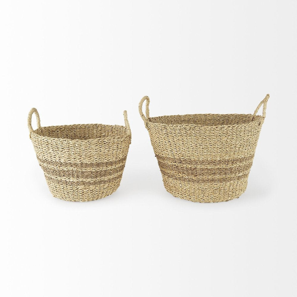 Set of Two Brown Wicker Basket - 11.81" H x 17.72" W x 17.72" D