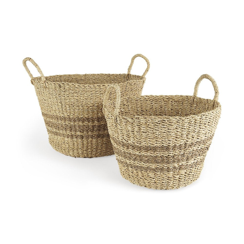 Set of Two Brown Wicker Basket - 11.81" H x 17.72" W x 17.72" D on a white background