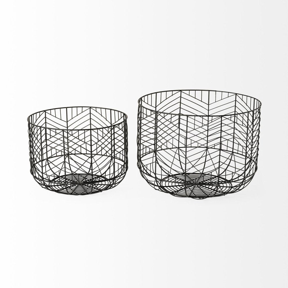Set of Two Black Metal Tabletop Sculpture on a white background