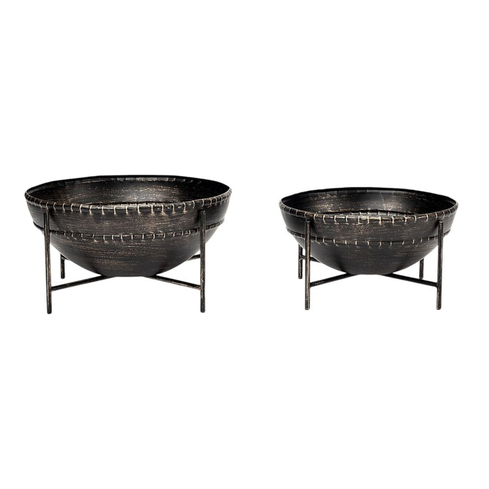 Set of Two Black Metal Decorative Bowl - 8.3" H x 16" W x 16" D