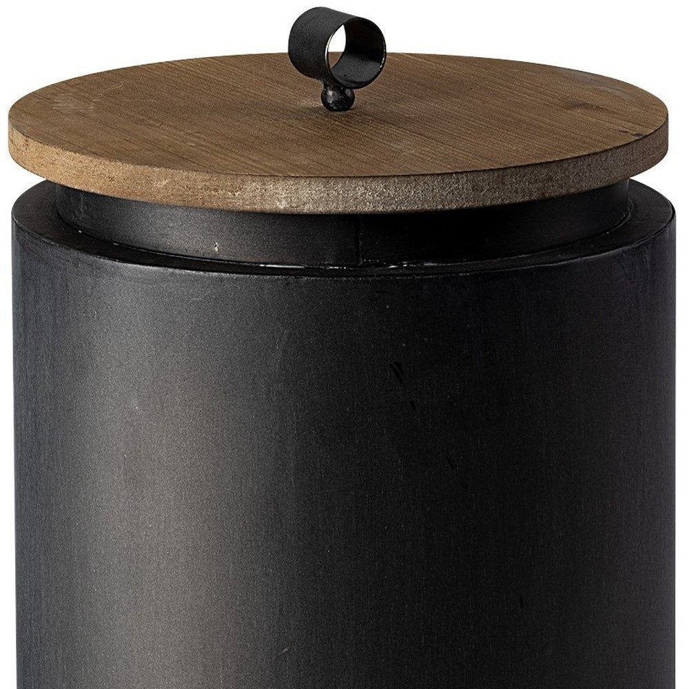 Set of Two Dark Gray Metal Decorative Canister close-up detail