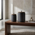 Set of Two Dark Gray Metal Decorative Canister