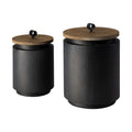Set of Two Dark Gray Metal Decorative Canister on a white background