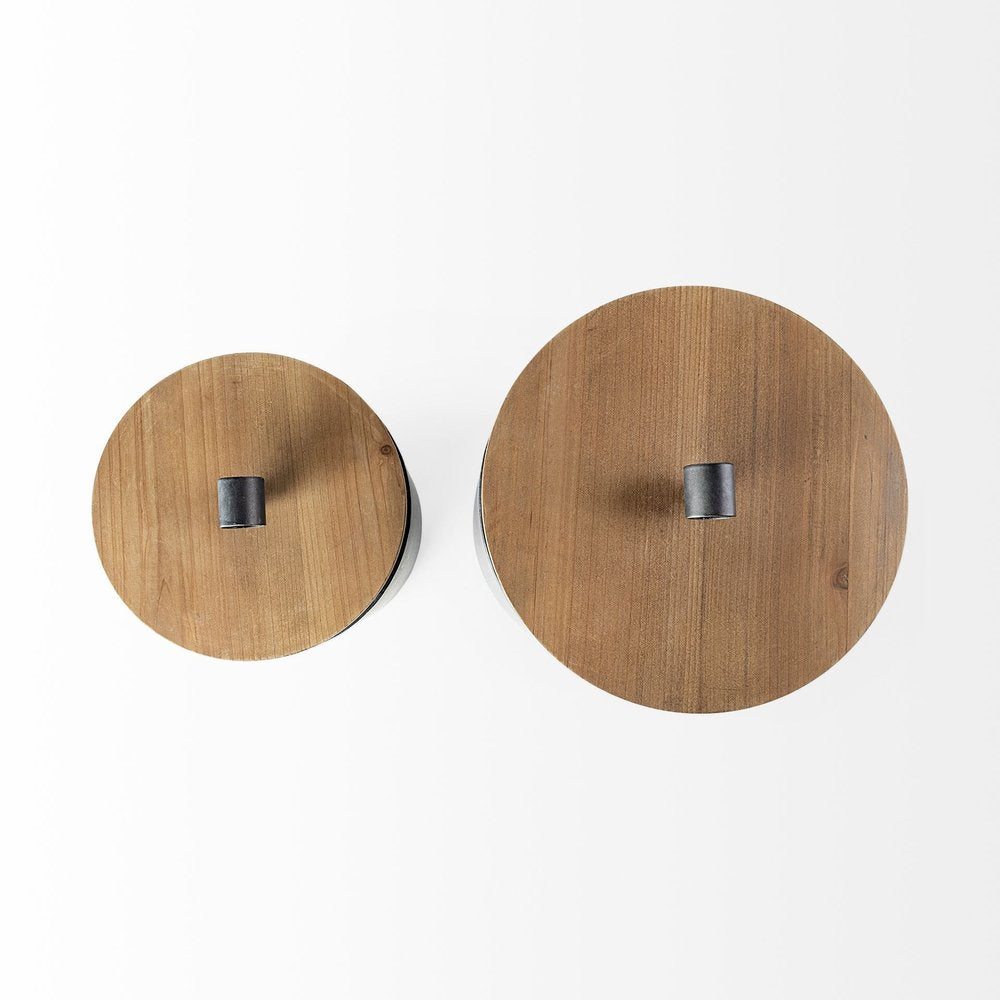 Set of Two Dark Gray Metal Decorative Canister on a white background