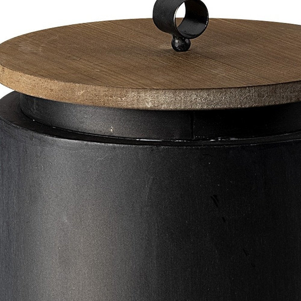 Set of Two Dark Gray Metal Decorative Canister close-up detail