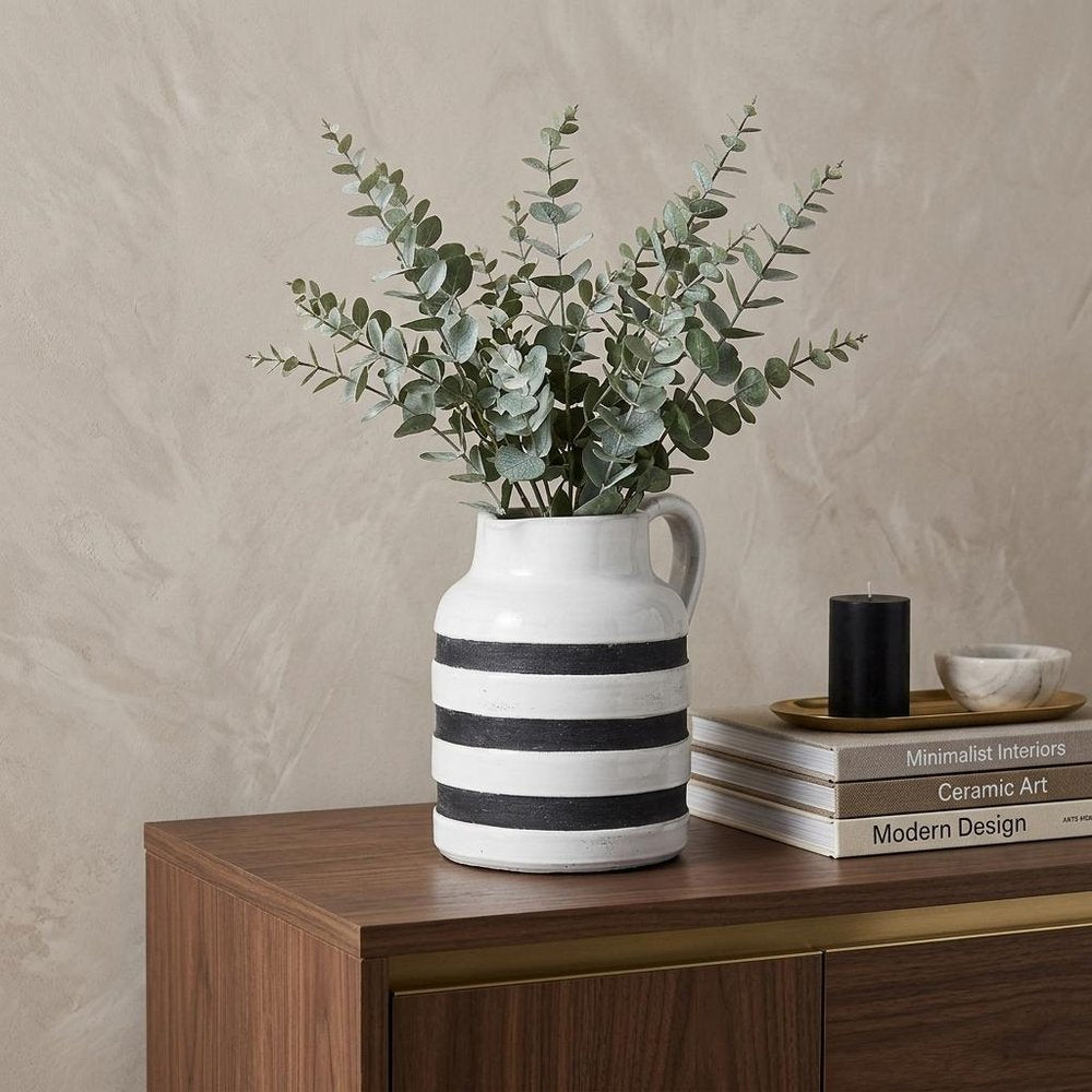 7" Blue And White Cylinder Ceramic Urns Jars