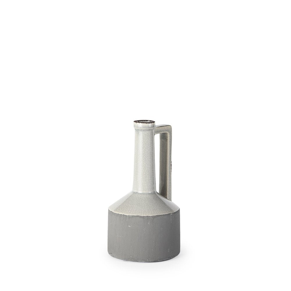 9" Gray And White Ceramic Cylinder Table Vase on a white background