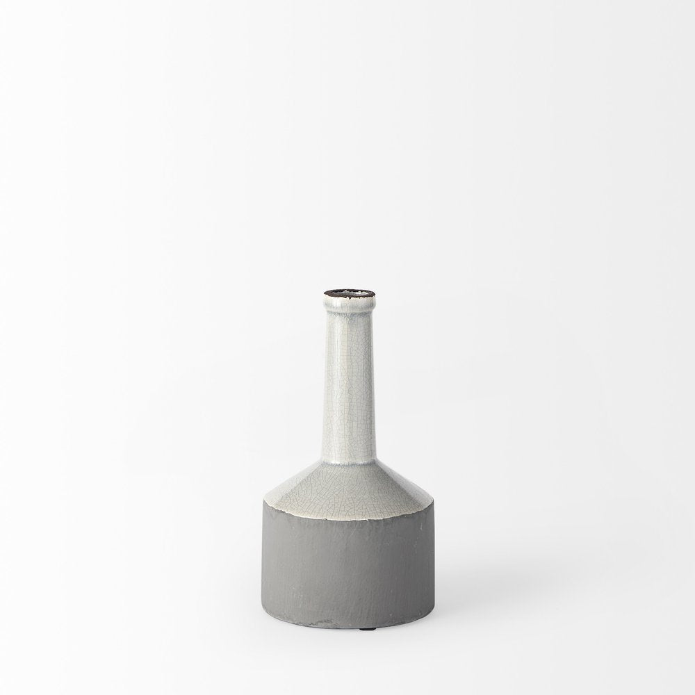 9" Gray And White Ceramic Cylinder Table Vase on a white background