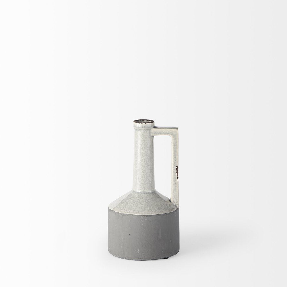 9" Gray And White Ceramic Cylinder Table Vase on a white background