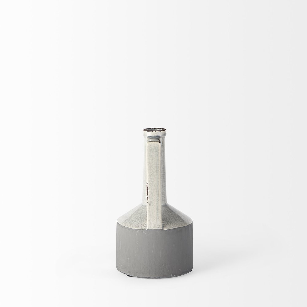 9" Gray And White Ceramic Cylinder Table Vase on a white background