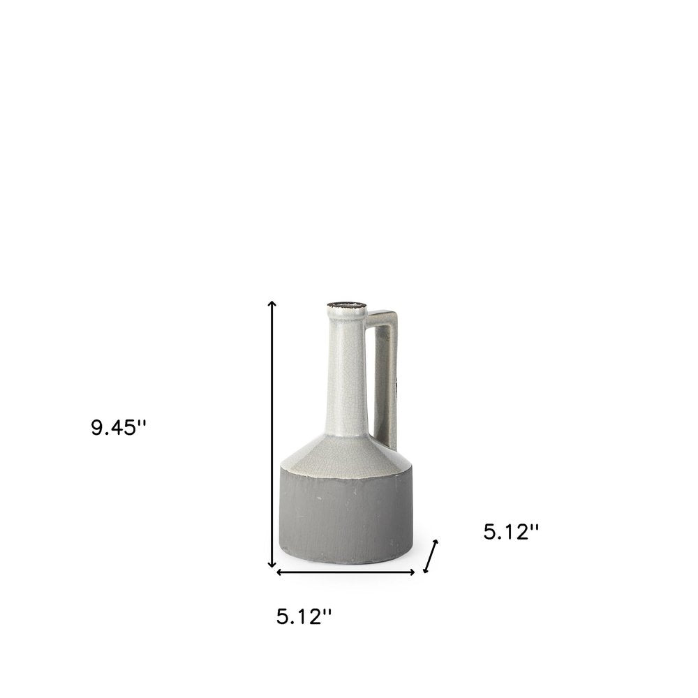 9" Gray And White Ceramic Cylinder Table Vase on a white background