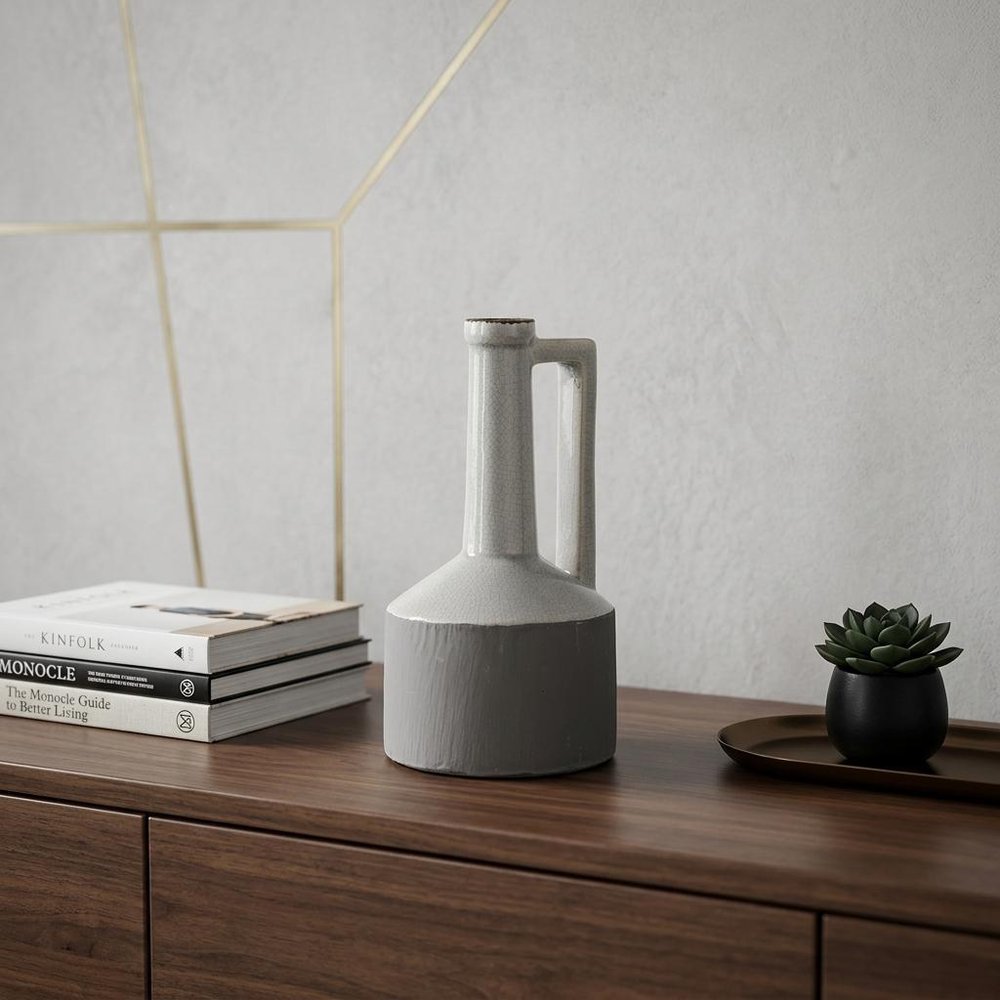 9" Gray And White Ceramic Cylinder Table Vase in a home interior
