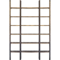 Brown Iron and Solid Wood Six Tier Bookcase - 90" H x 10.5" W x 80" D on a white background