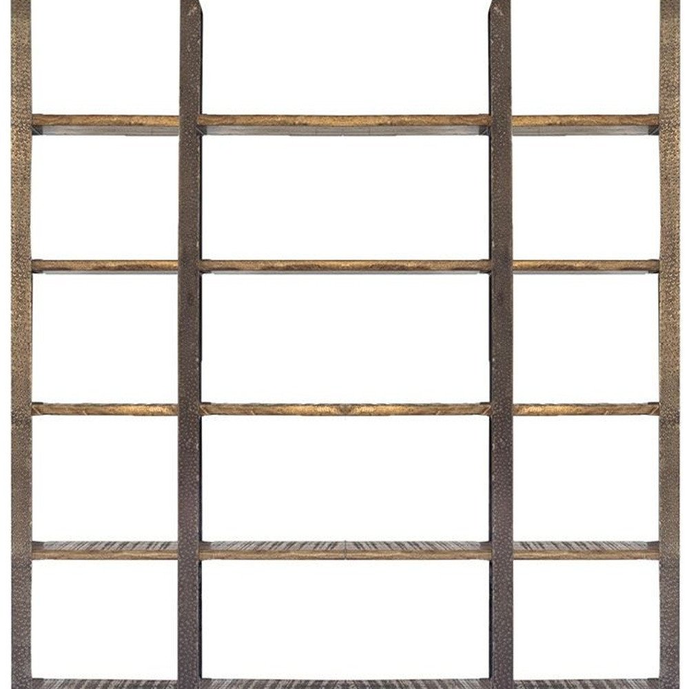 Brown Iron and Solid Wood Six Tier Bookcase - 90" H x 10.5" W x 80" D